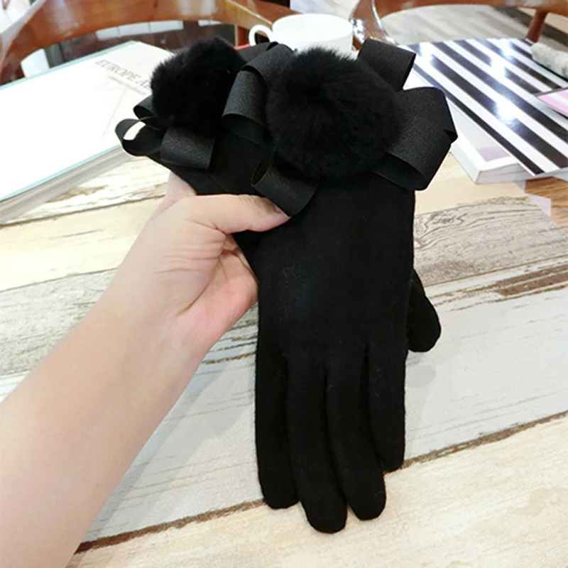New Arrival Touch Screen Glove Cashmere Girl Sweet Cute Bowknot Warm Knitted Women Spring Winter Gloves Thick Mittens | Аксессуары для