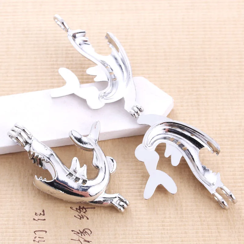 Bright silver shark Pearl Cage Jewelry Making Bead Pendant Essential Oil Diffuser Locket For Oyster Fun gifts | Украшения и