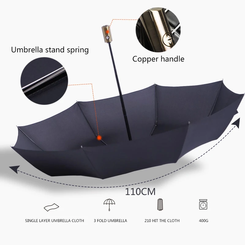 Автоматический складной зонт с 3 ручками для защиты от дождя Роскошный деловой