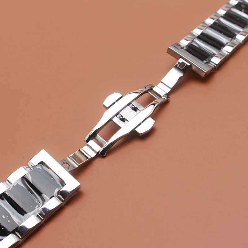 Silver With Black Watchband Bracelet Strap 18mm 20mm 22mm 23mm High Quality Metal Stainless steel Watch Band for Men Women Hours | Наручные