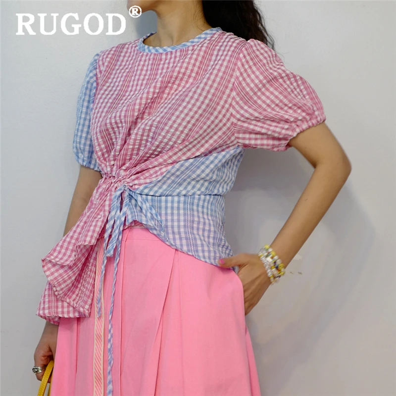 Женская ассиметричная блузка RUGOD клетчатая Повседневная Блузка с рукавами