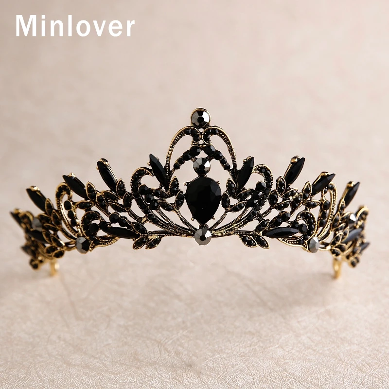 Minlover Винтаж красный черный кристалл барокко свадебные диадемы Короны аксессуары