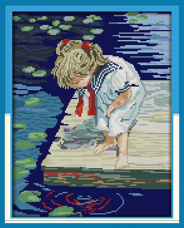 

Lakeside girl cross stitch kit people 18ct 14ct 11ct count print canvas stitches embroidery DIY handmade needlework