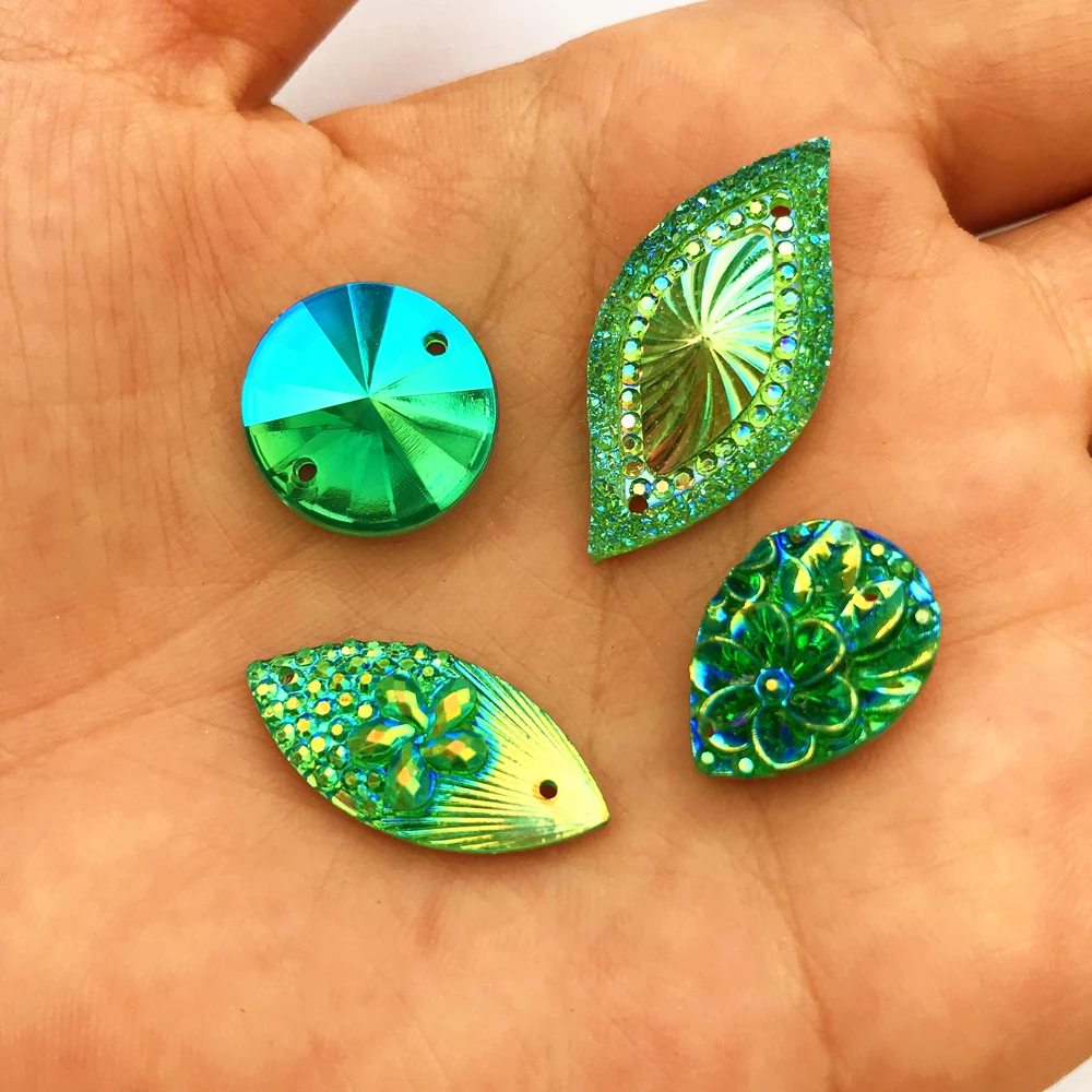 Разноцветные декоративные стразы из смолы с 2 отверстиями 100 шт. Пришивные