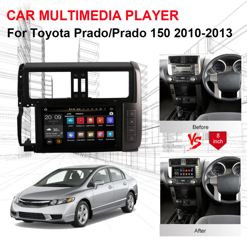 Android 7 1/8 0 Octa Core 4GB RAM автомобильный DVD мультимедийный плеер для Toyota Prado/Prado 150 2010-2013