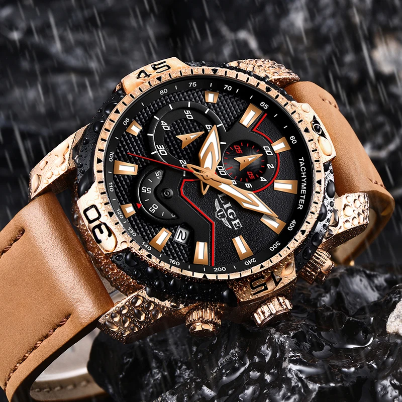 LIGE New Men Watches Top Brand Luxury Leather Quartz Clock Male Sport Waterproof Fashion Gift Gold Watch Relogio Masculino | Наручные