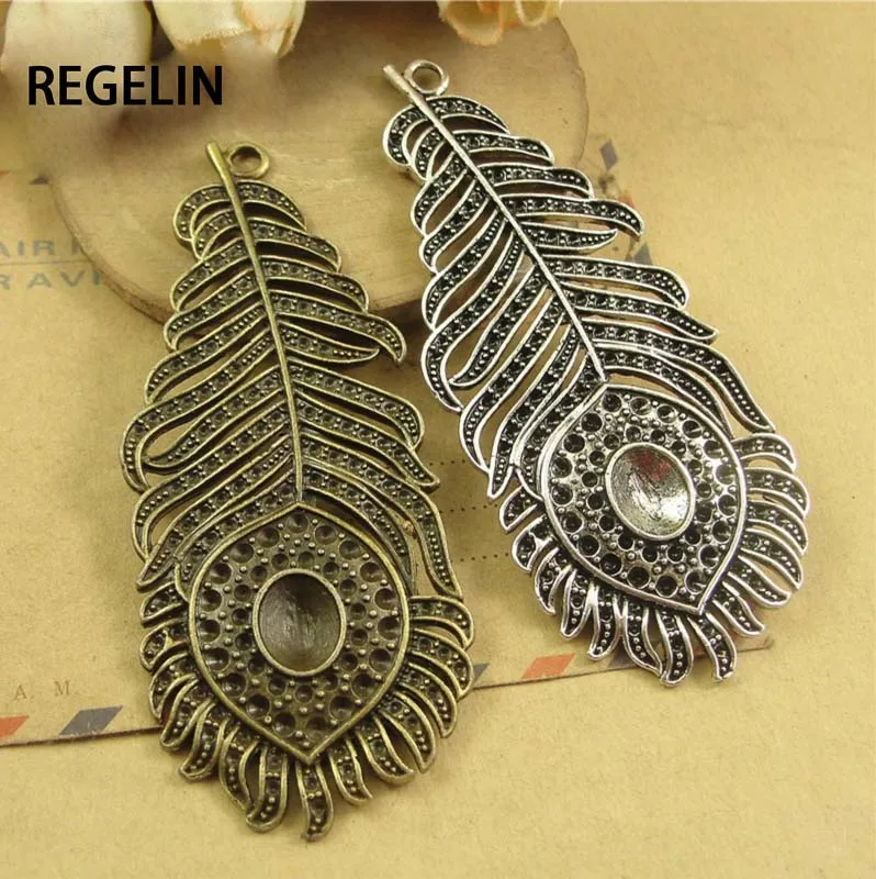 REGELIN 5 шт 79*33 мм античная бронза винтажный кулон перо павлина для DIY ожерелья