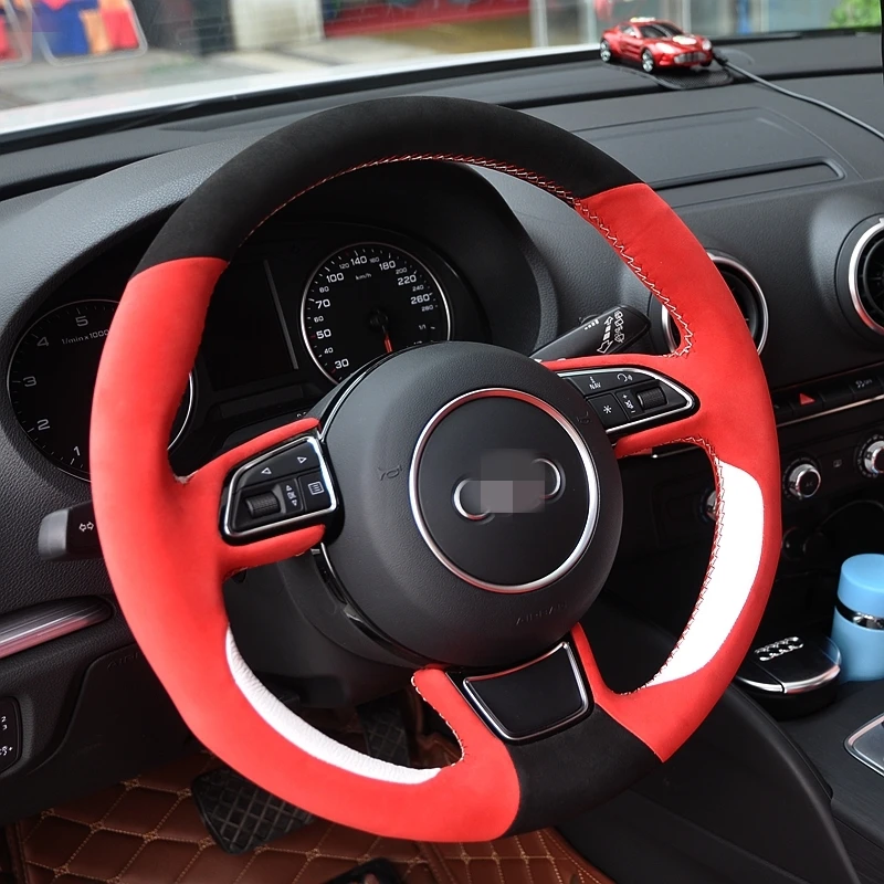 BANNIS Hand-stitched Black Red Suede White Leather Car Steering Wheel Cover for Audi A1 A3 A5 A7 | Автомобили и мотоциклы