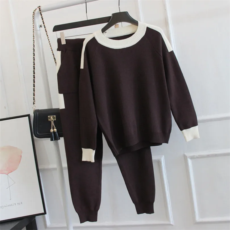2018 Autumn Women Fashion Suits Patchwork Personality Femme Tracksuits Casual Fitness Two Piece Set Sweatshirts Pants Sets | Женская