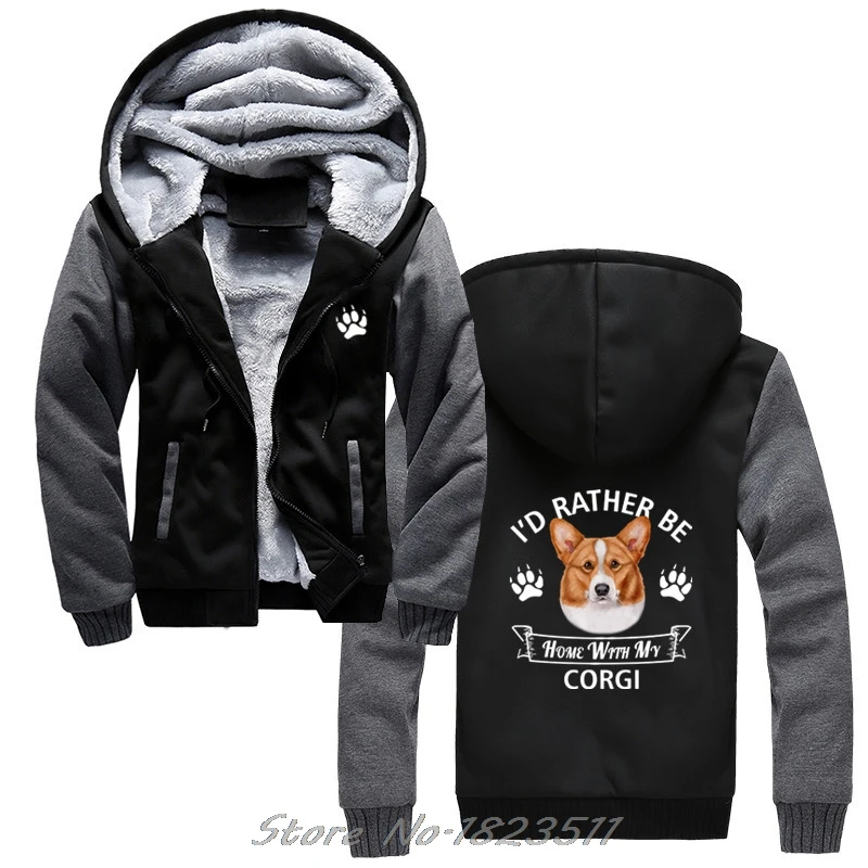 Модная мужская толстовка, плотная толстовка с капюшоном, I'D was Be Home With My Corgi-Dog, Повседневная забавная Толстовка - Цвет: Black Gray