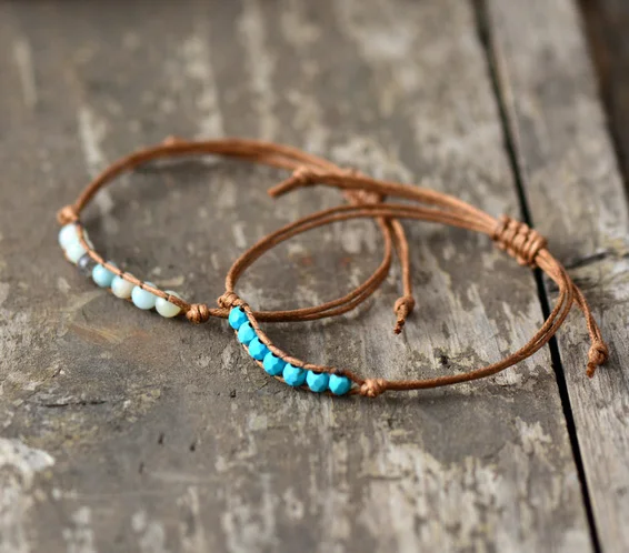 Blue Amazonite Простой браслет Модный натуральный 4 мм Камни бусины воск браслет дружбы из шнура милые девушки женщины браслет дропшиппинг - Окраска металла: Blue Amazonite