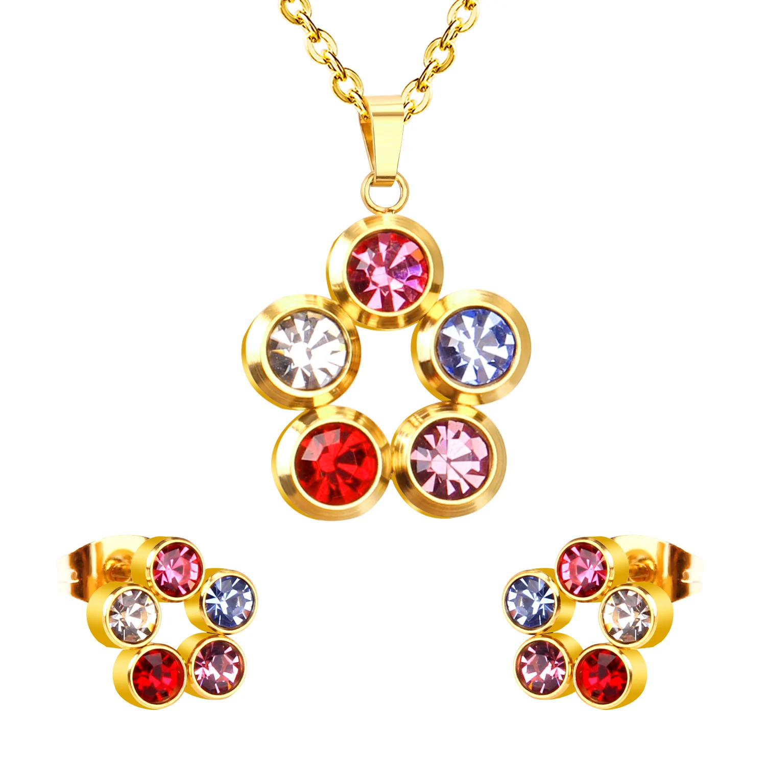 Комплект из колье и серёг нержавеющей стали с фианитом|jewelry sets|pendants stainless steel