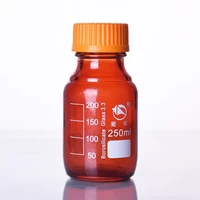 brown reagent bottlewith yellow screw coverborosilicate glass 3 3capacity 250mlgraduation sample vials plastic lid