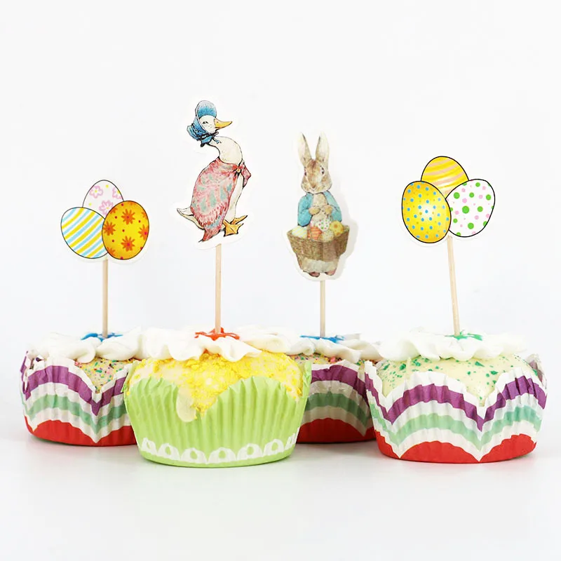 

24pcs/lot Mrs. Duck Eggs Rabbit Cupcake Cake Topper Picks baby shower Kids Birthday Party Decoration