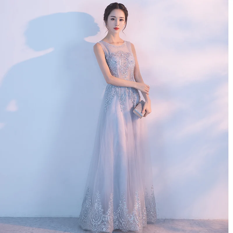 Beading dresses for graduting date Evening Dresses Tulle peacock blue stage dress twinkling Neckline Party Designs Prom Gowns | Свадьбы и