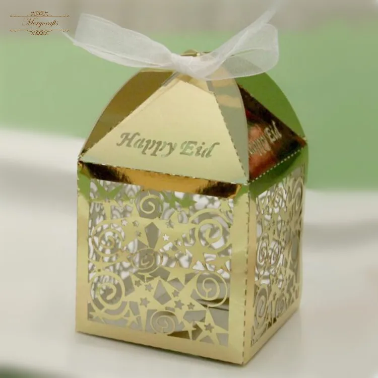 

Eid decorations Metallic gold custom Happy Eid laser cut gift boxes