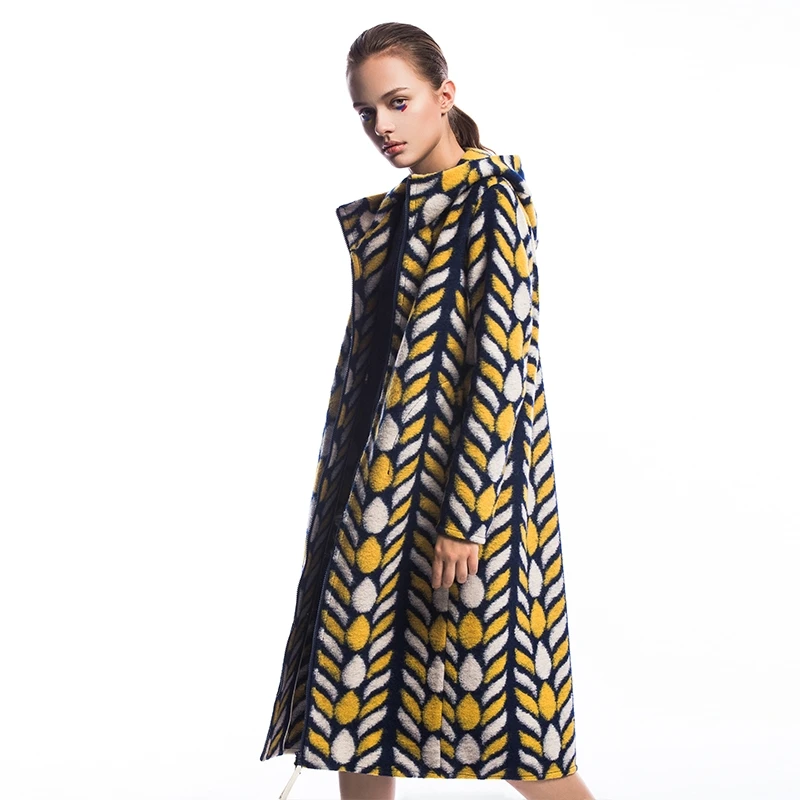 

Магазин Faye, Новое поступление, женская одежда, повседневное Свободное длинное шерстяное пальто с капюшоном и принтом, 2018