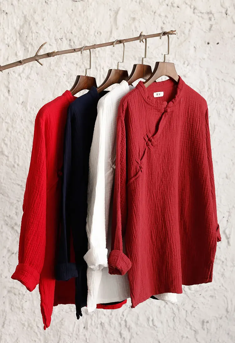 2016 Женская рубашка из хлопка весна осень красный белый цвет китайский стиль