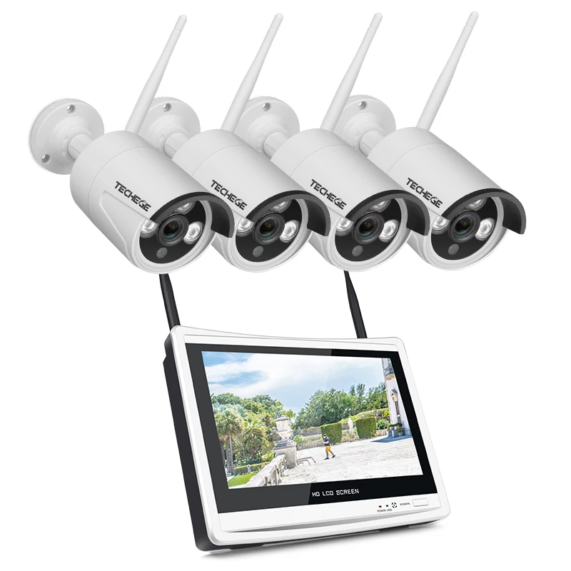 4CH NVR 4 Cam White Techege 1080P Беспроводной NVR комплект 1" ЖК-монитор 2MP Wifi ip-камера 1080P Аудио CCTV камера домашняя система безопасности комплект наблюдения - Цвет: 4CH NVR 4 Cam White