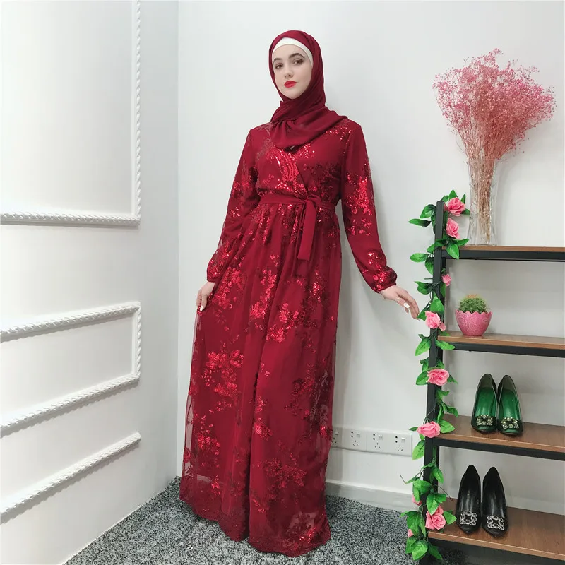 Роскошное мусульманское кружевное платье с вышивкой Bronzing Abaya кардиган KimonoLong