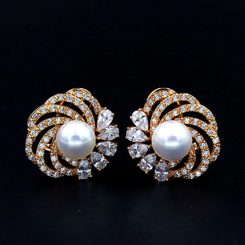 Роскошные серьги с искусственным жемчугом для женщин серьги-гвоздики цирконом