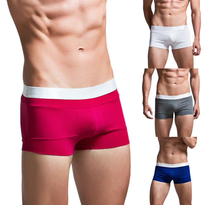 Сексуальные мужские боксеры нижнее белье хлопок сплошной цвет тонкие хип хоп