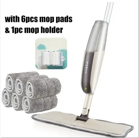6 mop cloth 1 hook Распылительная швабра с многоразовыми подушечками из микрофибры, 360 градусов, металлическая ручка швабры для дома, кухни, ламинат, деревянная Напольная керамическая плитка для уборки - Цвет: 6 mop cloth 1 hook