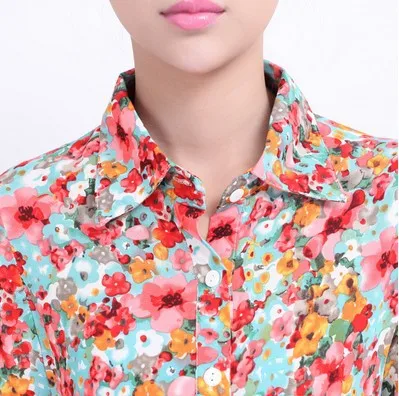 Fashion Girl Women Flower Pattern Shirt Notched Collar Tops Blouse 1pcs/lot Free Shipping SQ0041|shirt russia|shirt dress plus sizeshirt girl |
