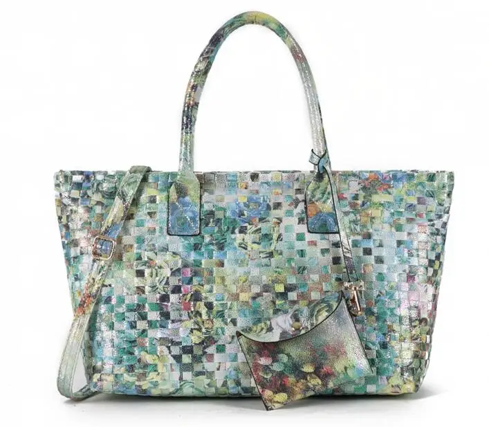 Arliwwi Brand Designer Luxury Handmade Knitting Women Tote Handbags Large Capacity Floral shiny Woven Bags - Цвет: Светло-зеленый