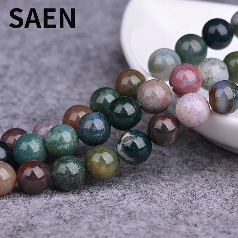 

SAEN Wholesale Natural Stone colorful Grass agates Round Loose Beads For jewelry Making 4/6/8/10/12 MM DIY Bracelet jewellery
