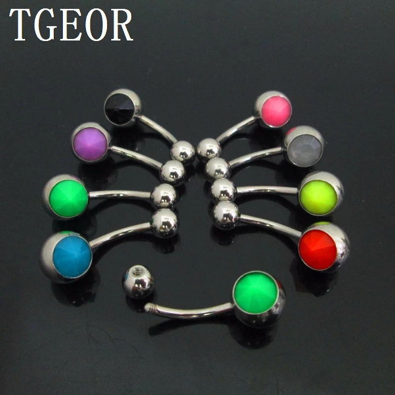 

free shipping wholesale 14G 20pcs SINGLE gem colors fake natural stone navel ring surgical Stainless Steel belly button ring