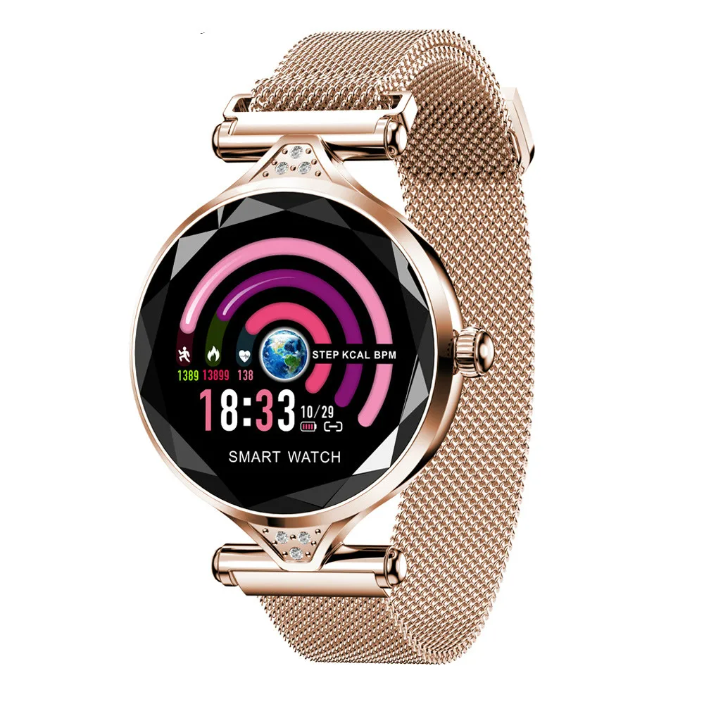 Для женщин модные часы Smart Watch крови Давление сердечного ритма монитор наблюдения за сном шагомер роскошные женские умные часы подарок для девочки