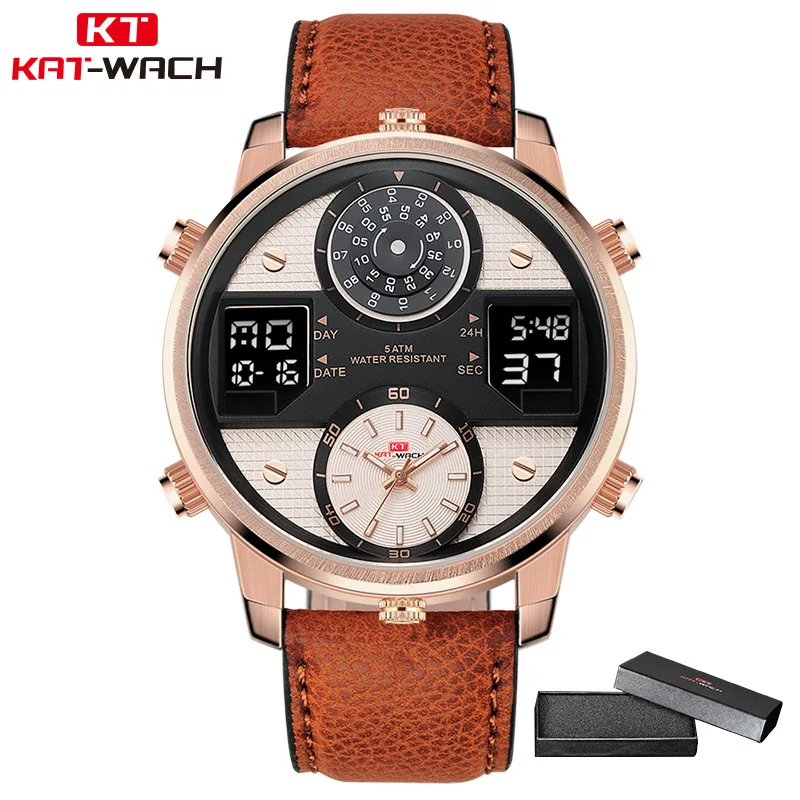 KT720roseB KAT-WACH, модные роскошные Брендовые мужские водонепроницаемые часы, 5 АТМ, Мужские Аналоговые кварцевые часы, 24 часа, часы с датой, мужские спортивные полностью Стальные наручные часы - Цвет: KT720roseB