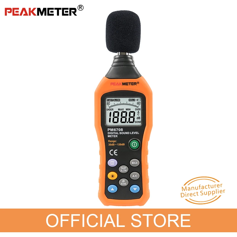Официальный PEAKMETER PM6708 ЖК цифровой звук децибел шум измеритель уровня дБ