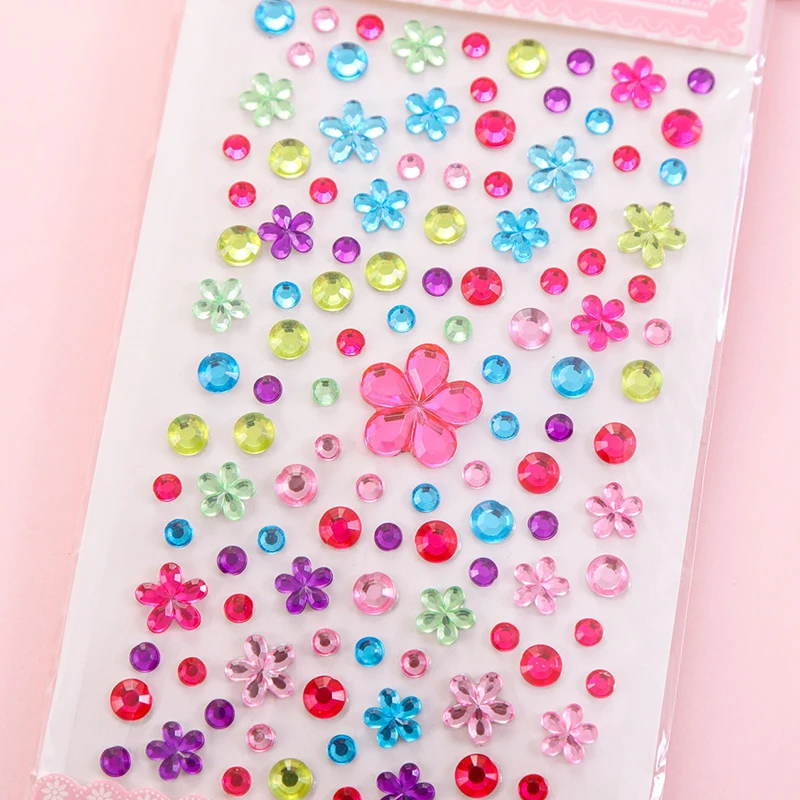 Flower Shape Sticker DIY Rhinestones Beads Sticker Phone Cup Decor Kids Self Adhesive Scrapbooking Children 1 Sheet images - 6