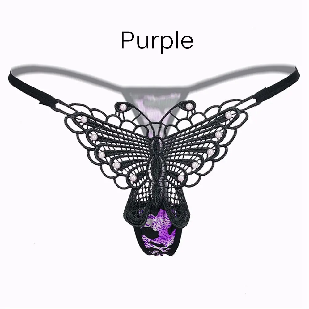 purple Женские стильные трусы, кружевное сексуальное нижнее белье, милые бабочки, жемчужные цветы, нижнее белье, стринги, женские трусики - Цвет: purple