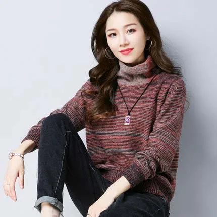 2019 autumn and winter new ladies fashion loose striped sweater | Женская одежда