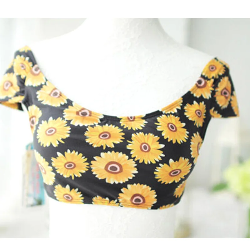 Новинка 2015 женский купальник с принтом подсолнуха пуш-ап высокая талия бикини