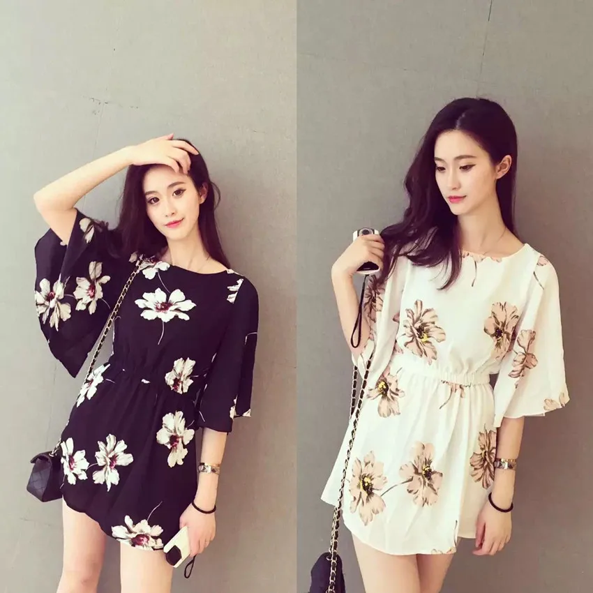 

New Women Casual Basic Summer Printed Chiffon Stretch Dress Floral Loose