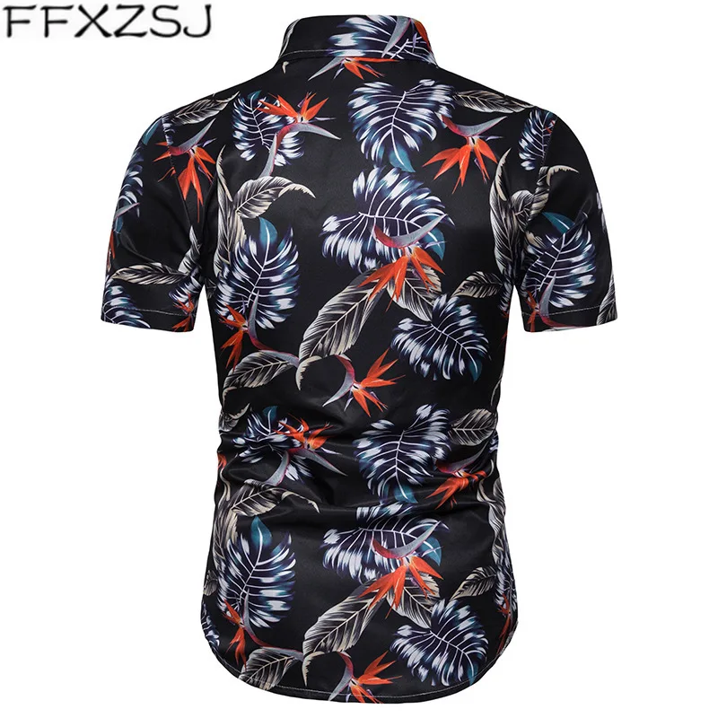 Летние Стильные Листья печати Slim Fit гавайская рубашка 2019 брендовая одежда