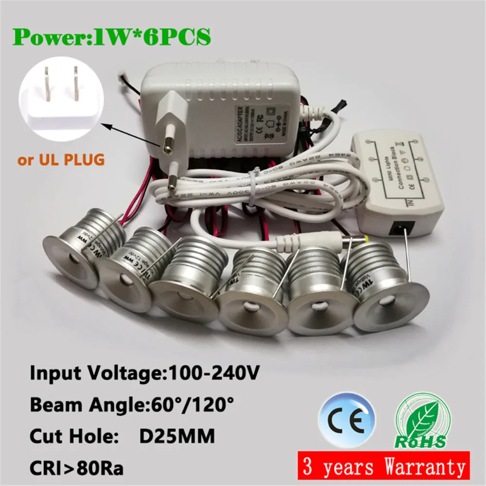 

1 Вт Светодиодный прожектор, 60D/120D домашнее декоративное освещение, AC100-240V драйвер с диммером, 25 мм вырез светильник 6 шт./компл.
