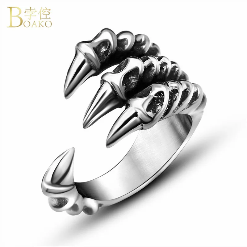 Antique Silver BOAKO панк рок из нержавеющей стали мужские кольца мужской Готический Байкер ювелирные изделия серебристого цвета Коготь Дракона палец кольца винтажные вечерние anillos - Цвет основного камня: Antique Silver