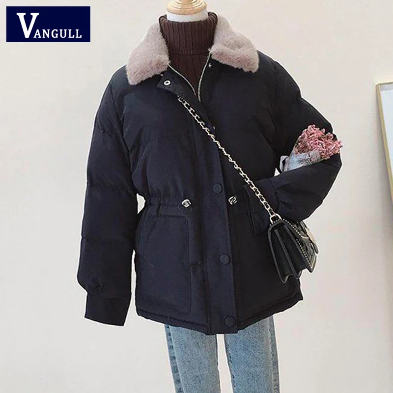 Женская парка Vangull теплая с длинным рукавом и большим меховым воротником на