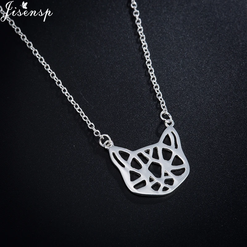 Jisensp Simple Design Origami Cat Pendant Necklace Hollow Kitty Choker Necklaces Animal Jewelry Women Girls Birthday Gift | Украшения и