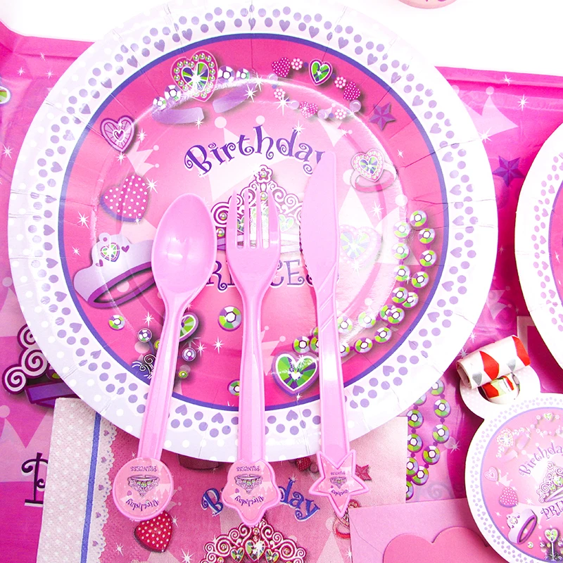 Розовая алмазная корона набор одноразовой посуды для принцессы украшения на