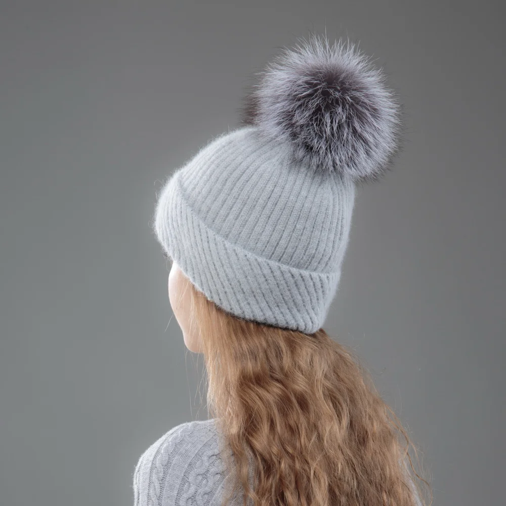 Женская зимняя шапка с помпоном из лисьего меха|autumn winter hat|winter hatwomen beanies |