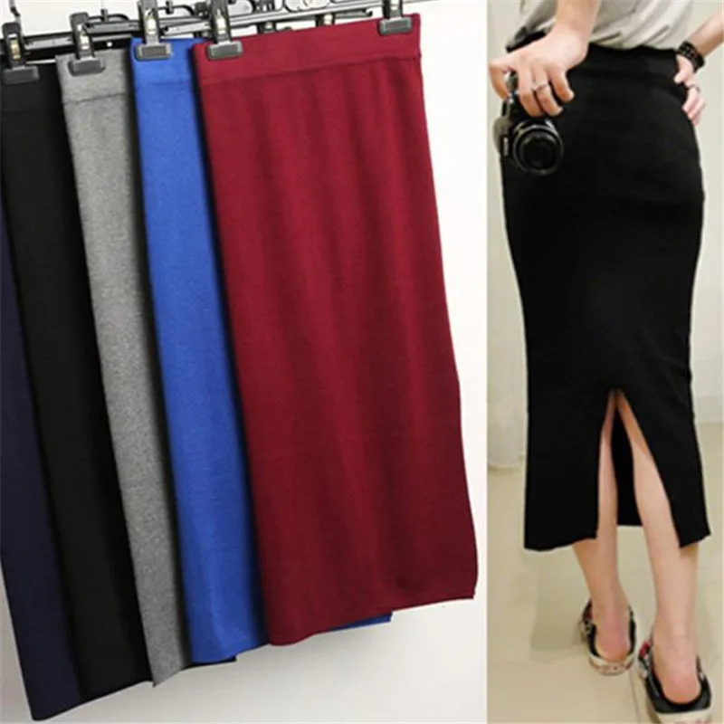 Новая осенне зимняя женская длинная трикотажная юбка сексуальные юбки карандаш