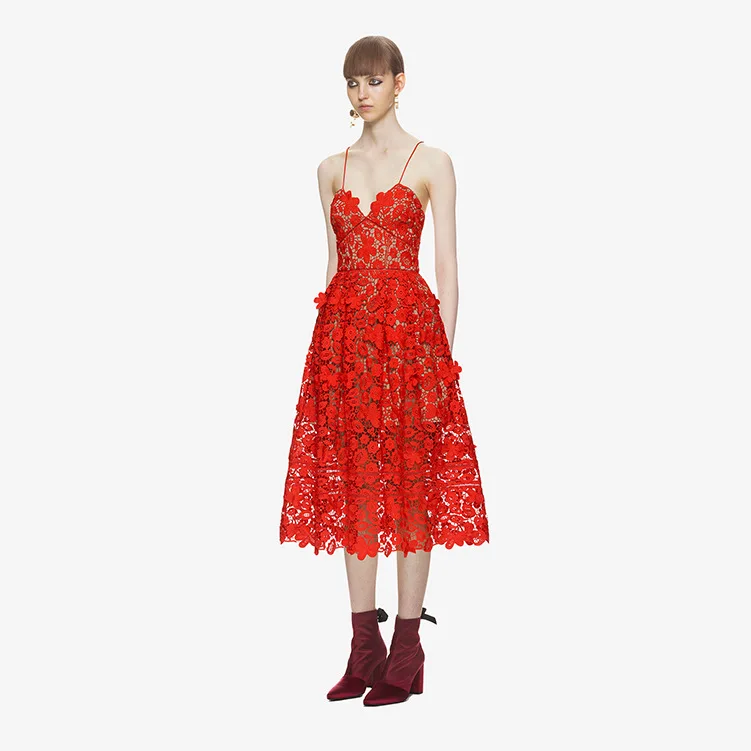 Женское платье Автопортрет 2018 высококачественное красное/синее ажурное