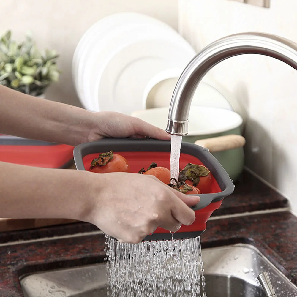 Складной силиконовый дуршлаг для мытья овощей и фруктов выдвижная корзина