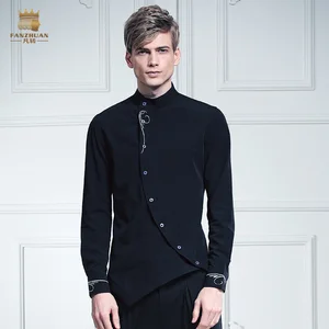 Бесплатная доставка, модная повседневная мужская индивидуальная Асимметричная рубашка FanZhuan с вышивкой в виде Черных Шипов, 612017